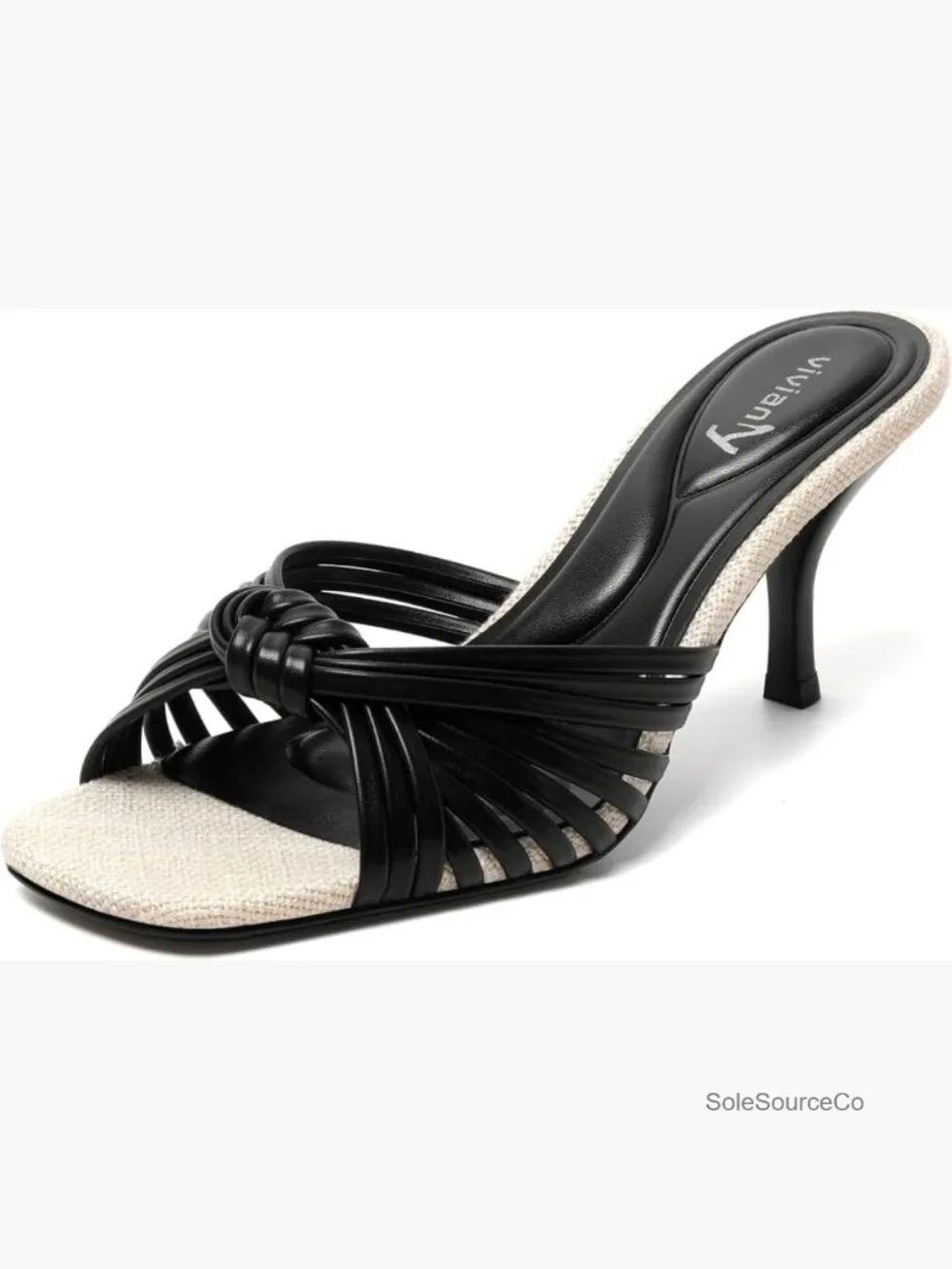 Kitten Heel Square Open Toe Mules Slip-On Wedding Sandals